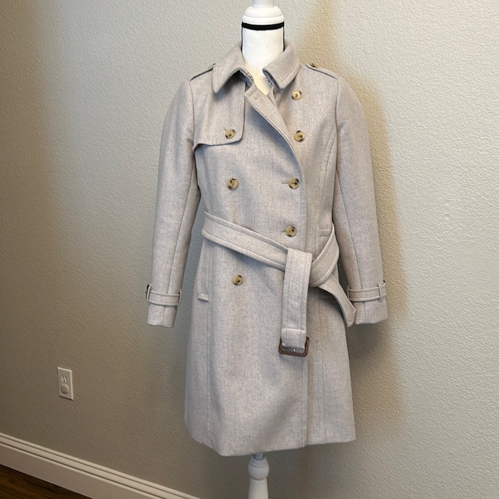 J. Crew Light Grey Wool Cashmere Trench by Nello Gori - Size 6P